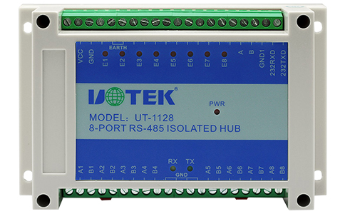 宇泰工業級8路RS-485串口集線器_UT-1128 工業級RS-232/RS-485轉8PORT RS-485集線器